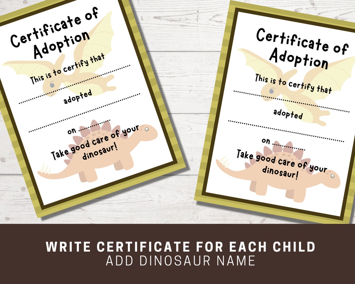 Adopt a Dinosaur Printable Sign and Certificate, Dinosaur Birthday ...