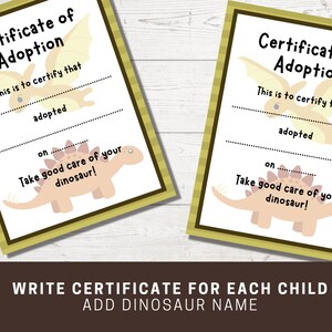 Adopt a Dinosaur Printable Sign and Certificate, Dinosaur Birthday ...