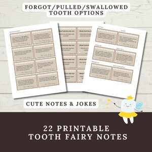 Lot de 22 blagues et notes à imprimer sur la fée des dents, kit de lettres sur la fée des dents pour garçons ou filles, notes oubliées par la fée des dents, dent avalée ou arrachée