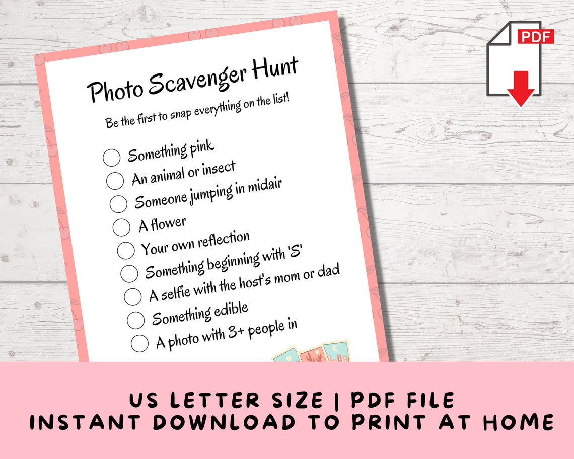 Printable Photo Scavenger Hunt for Teens and Tweens, Girls Birthday ...