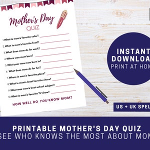 Printable Mother's Day Quiz for Kids and Adults All About - Etsy