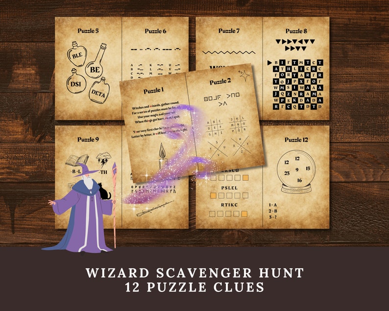 Wizard Scavenger Hunt Puzzle Clues, Printable Magic School Treasure ...
