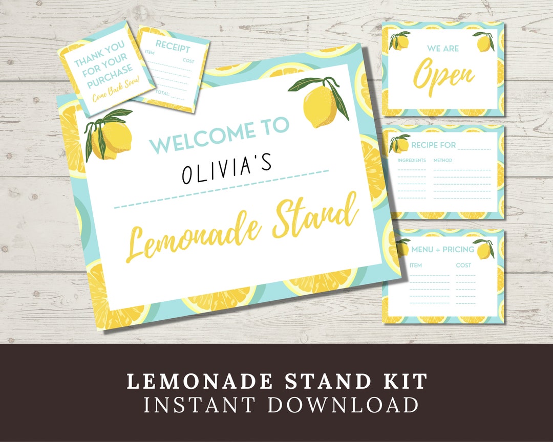 Printable Lemonade Stand Kit for Kids, Lemonade Stand Sign Menu