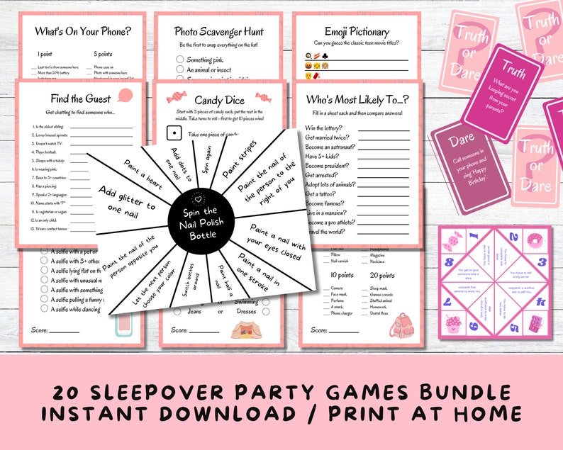 20 Printable Sleepover Party Games for Teenage Girls Preteens - Etsy UK