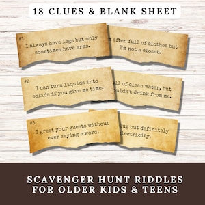 Printable Scavenger Hunt Riddles for Older Kids Teens & Adults, Indoor ...