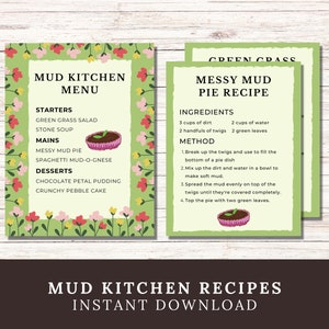 Mud Kitchen Printable Menu and Recipe Cards, Mud Pies Pretend Food, Mud Kitchen Accessories, Forest School, Outdoor Education, Nature Play