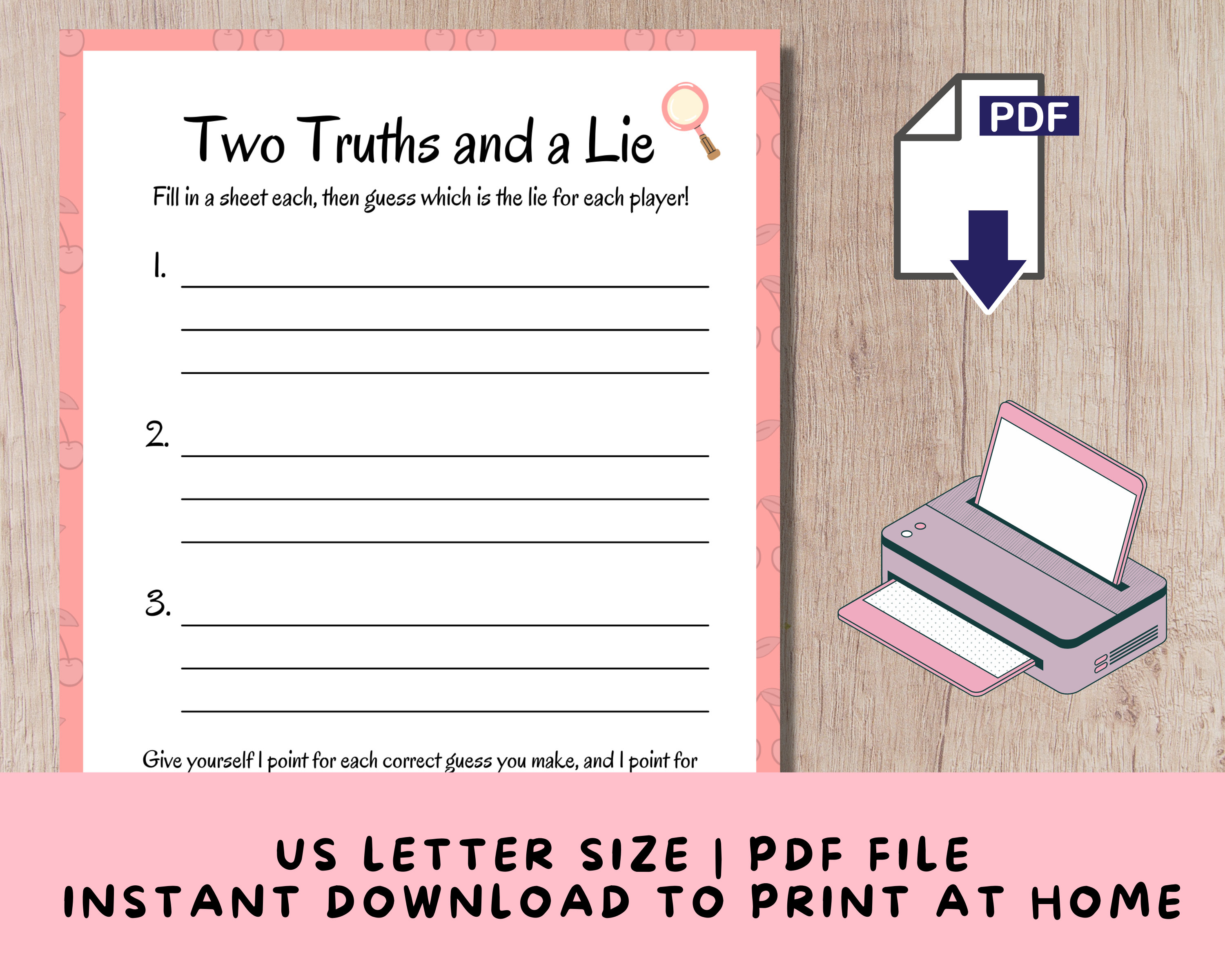 Printable Two Truths and a Lie Party Game Activity for Teen Etsy