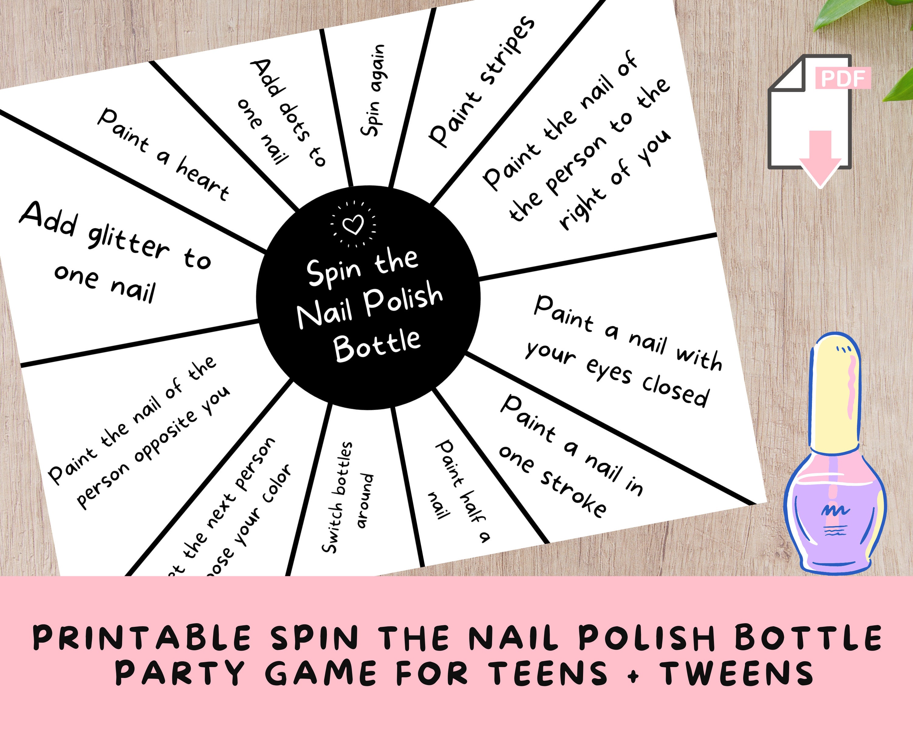 Printable Spin The Nail Polish Bottle Game For Tween And Etsy Australia 