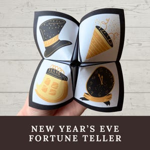 Juego de fiesta de Nochevieja, adivina de Nochevieja imprimible, manualidad de Cootie Catcher para niños y adultos, Chatterbox 2025, obsequio de fiesta de Nochevieja