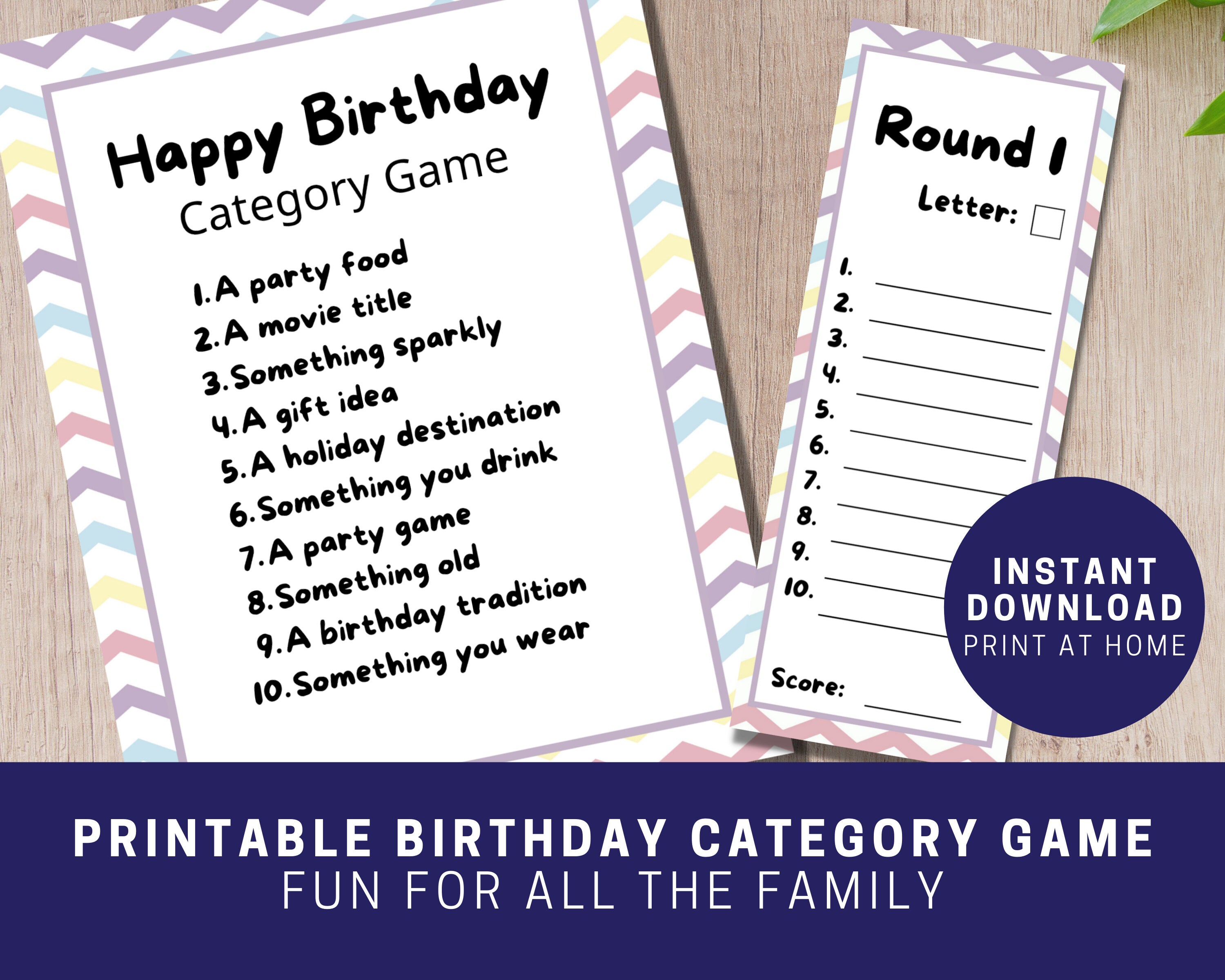 birthday category game printable birthday party game for