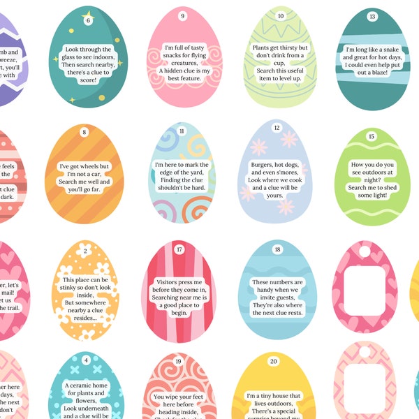 Outdoor Easter Egg Scavenger Hunt Clues for Kids & Teens (Printable), Easter Basket Hunt for Garden or Backyard, Easter Riddles Party Game