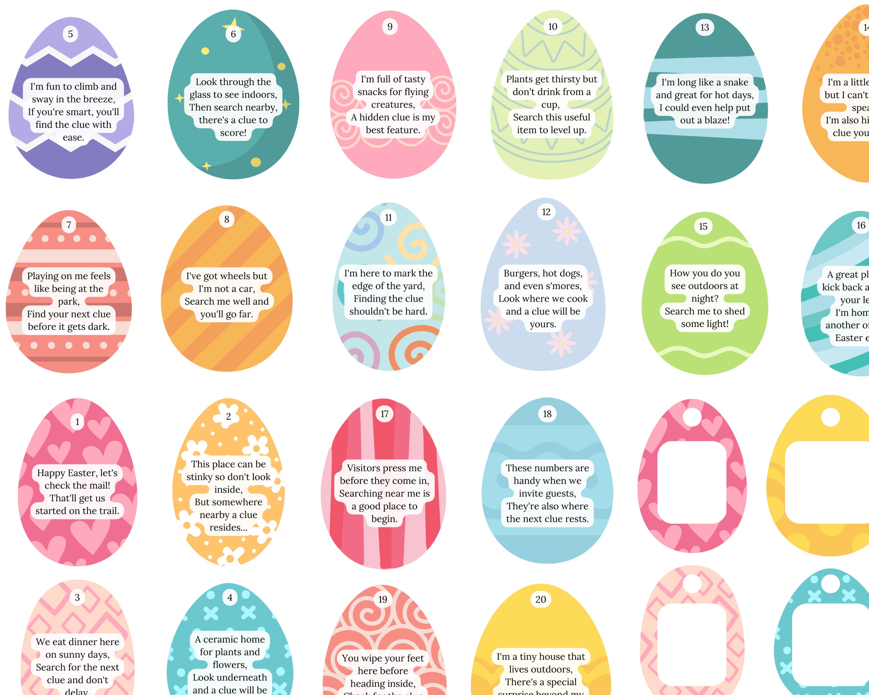 Outdoor Easter Egg Scavenger Hunt Clues for Kids & Teens printable