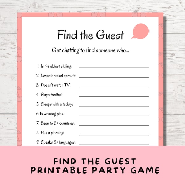 Printable Find the Guest Party Game for Teen and Tween Sleepovers, Slumber Party Activity, Pajama Party, Sweet 16 Idea, Girls Night In