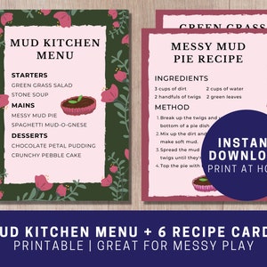 Mud Kitchen Printable Menu and Recipe Cards for Messy Play - Etsy