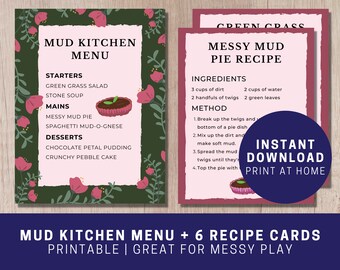 Mud Kitchen Printable Menu and Recipe Cards Mud Pies | Etsy UK