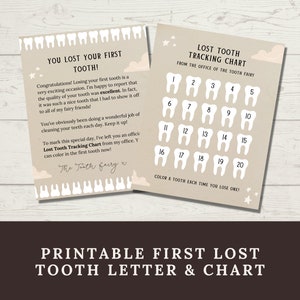 Première lettre de fée des dents et carte des dents perdues, Note imprimable de la fée des dents pour garçon ou fille, idée de dent perdue pour les enfants, téléchargement numérique