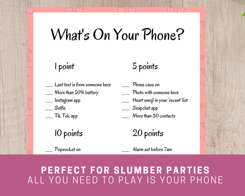 Printable 'what's on Your Phone' Game for Teens - Etsy