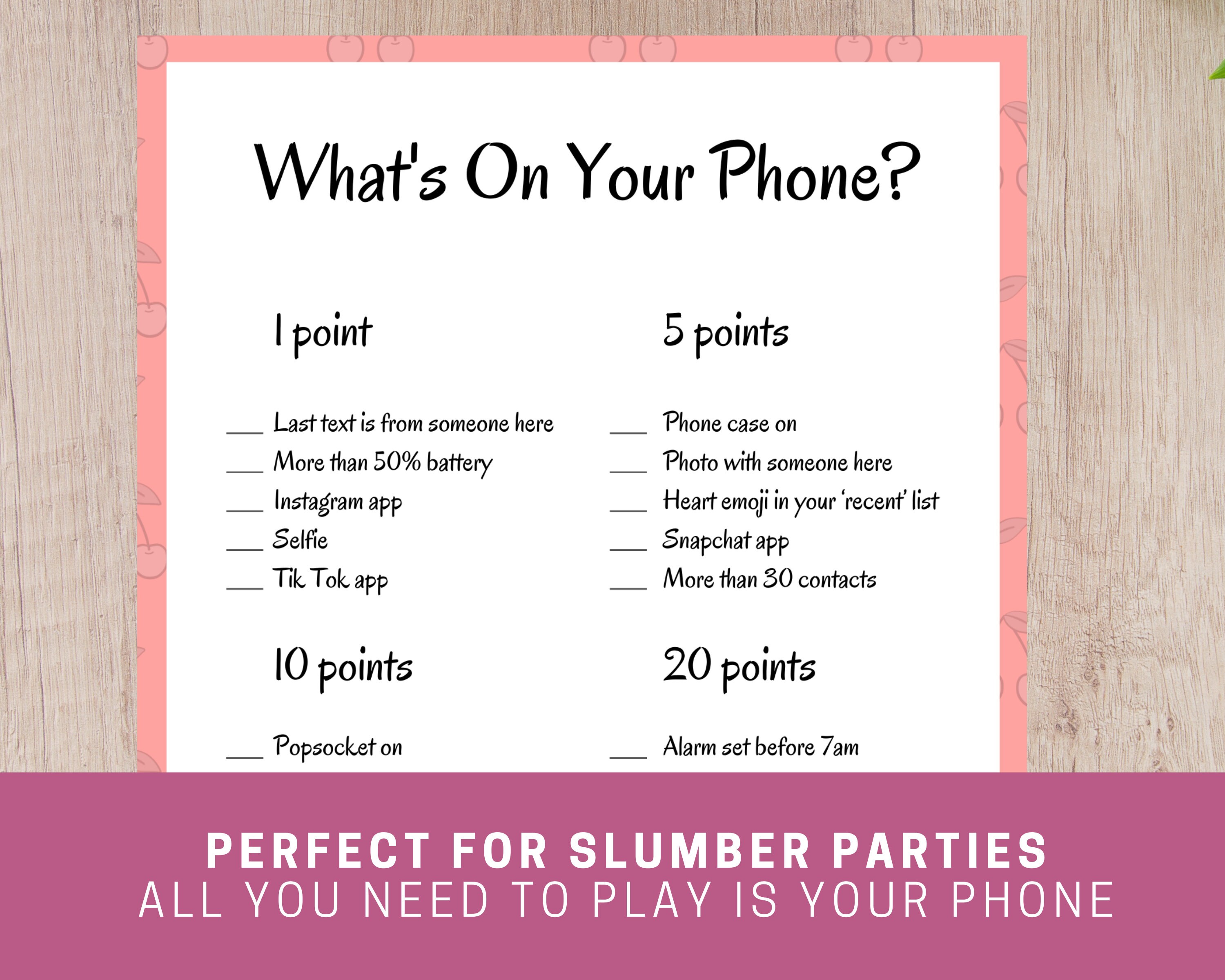 Printable 'what's on Your Phone' Game for Teens - Etsy