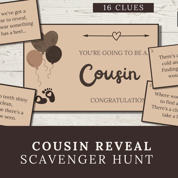 Pregnancy Reveal Scavenger Hunt for Big Cousin, Printable New Baby Announcement Idea for Cousin, New Baby Cousin Surprise Reveal