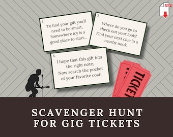 Concert Tickets Scavenger Hunt Clues, Printable Treasure Hunt to Hide Surprise Gig Tickets, Music Experience Gift Reveal, Digital Download