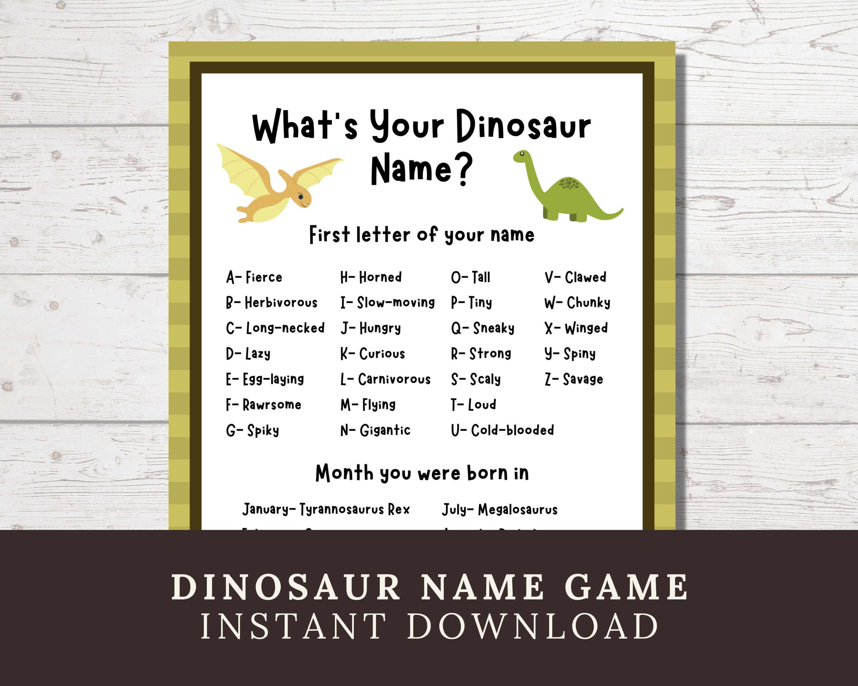 What's Your Dinosaur Name Printable Dinosaur Party Game for Kids ...