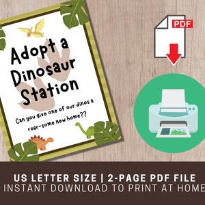 Adopt a Dinosaur Printable Sign and Certificate Dinosaur | Etsy