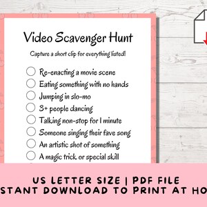 Printable Video Scavenger Hunt for Teens and Tweens, Girls Birthday ...