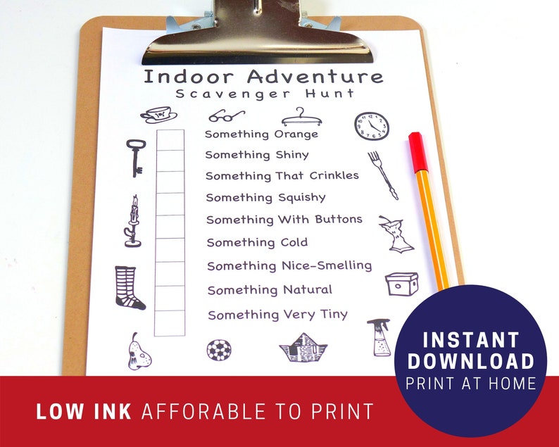 indoor scavenger hunt printable for kids rainy day