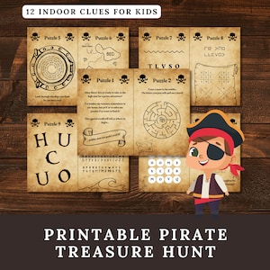 Chasse au trésor de pirates en intérieur pour enfants, énigmes et indices de casse-tête chasse au trésor de pirates, jeu de fête d'anniversaire pirate pour garçons et filles, cadeau caché