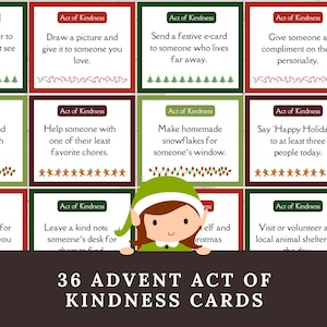 Advent-acts of Kindness-kaarten voor kinderen, afdrukbare adventskalender, aftellen van Kerstmis voor thuis, kerk of school, gezinsactiviteit december