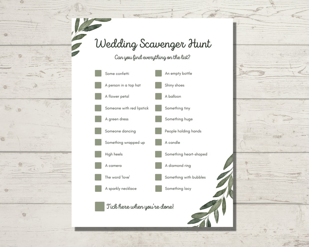 Wedding Scavenger Hunt for Kids, Printable Wedding Treasure Hunt ...