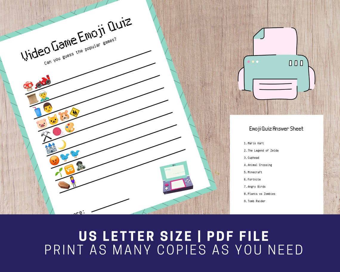 Video Game Emoji Quiz Game printable Gamer Girl Birthday Etsy
