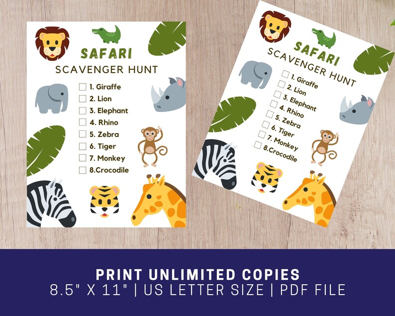 Safari Scavenger Hunt Printable Safari Party Game/Activity | Etsy