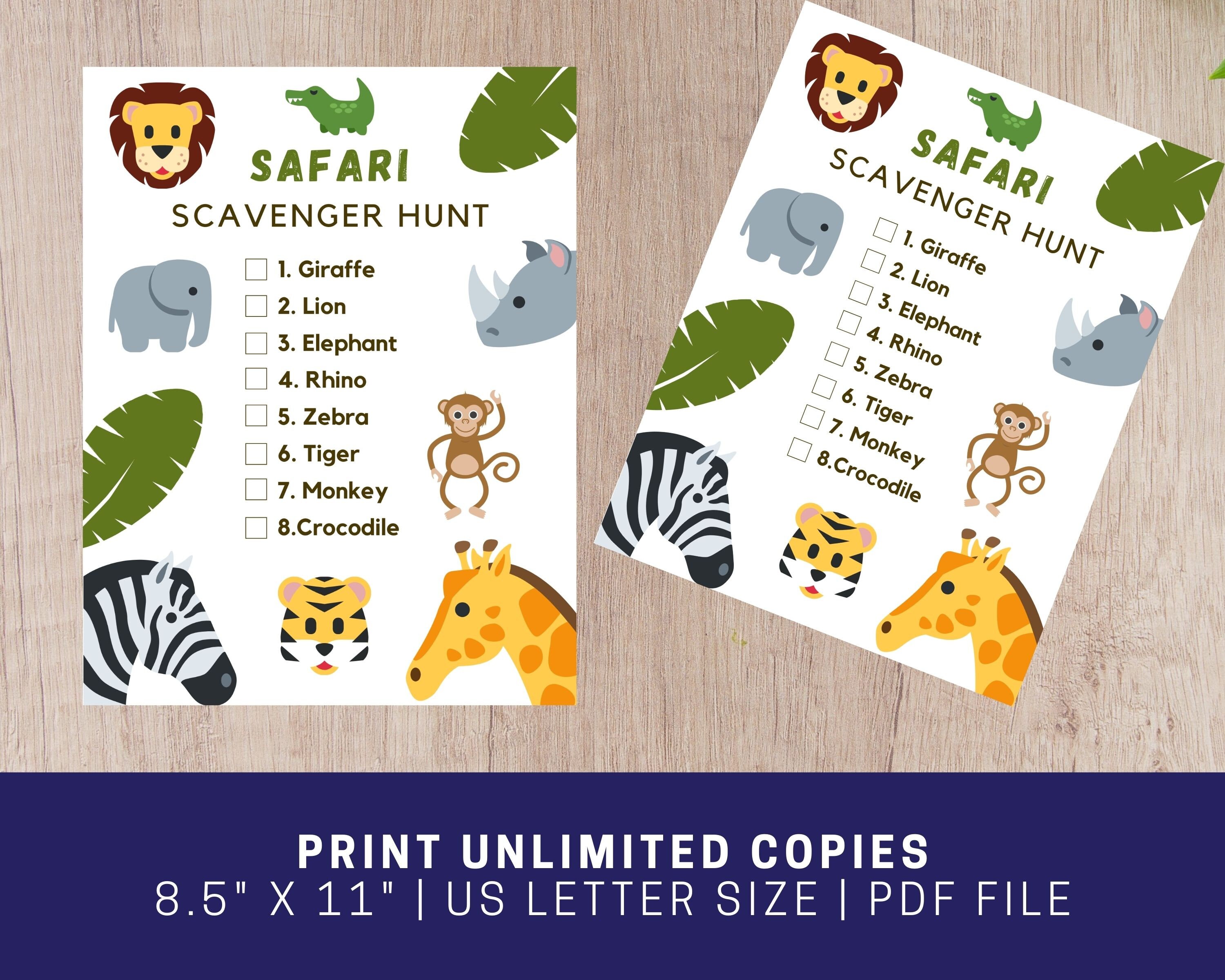 Safari Scavenger Hunt Printable Safari Party Game/activity - Etsy