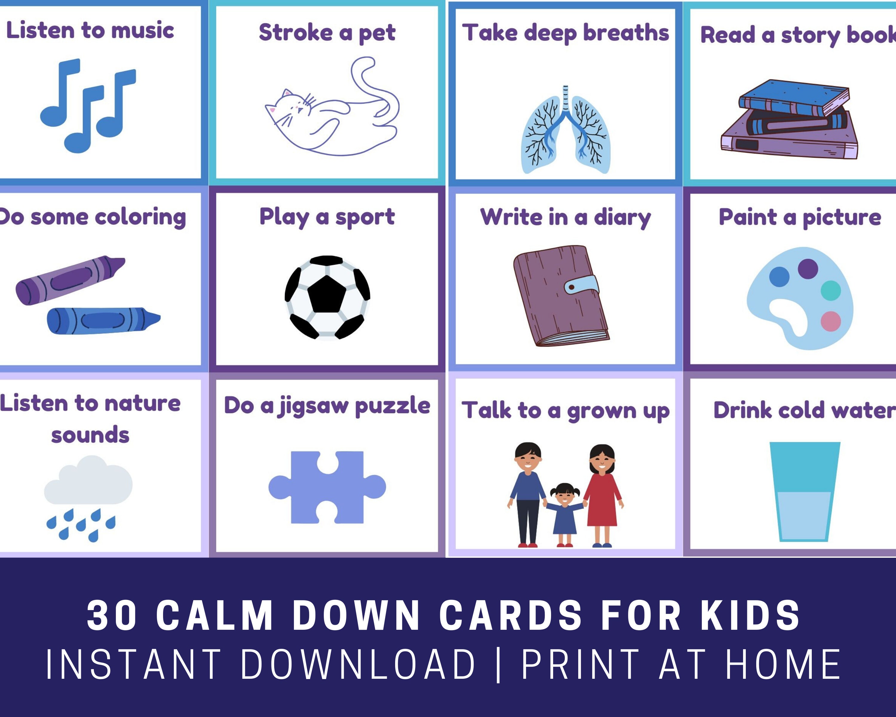 30 Calm Down Cards For Kids Printable Calm Down Kit Etsy UK
