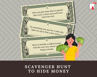 Money Scavenger Hunt Clues, Printable Birthday or Christmas Money Treasure Hunt, Fun Way to Gift Cash or Gift Card, Instant Download, PDF