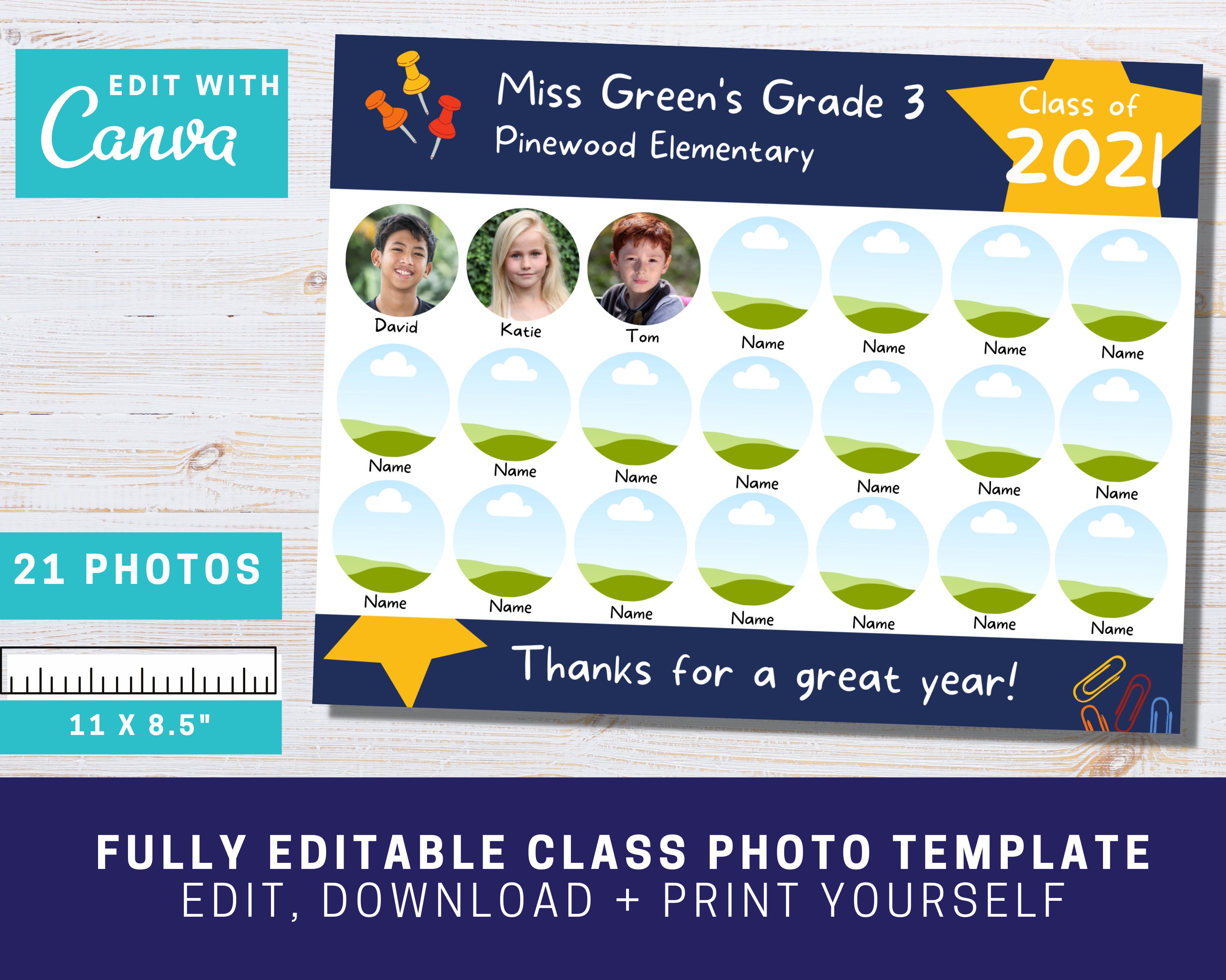 Class Photo Template Editable in Canva School End of Year | Etsy