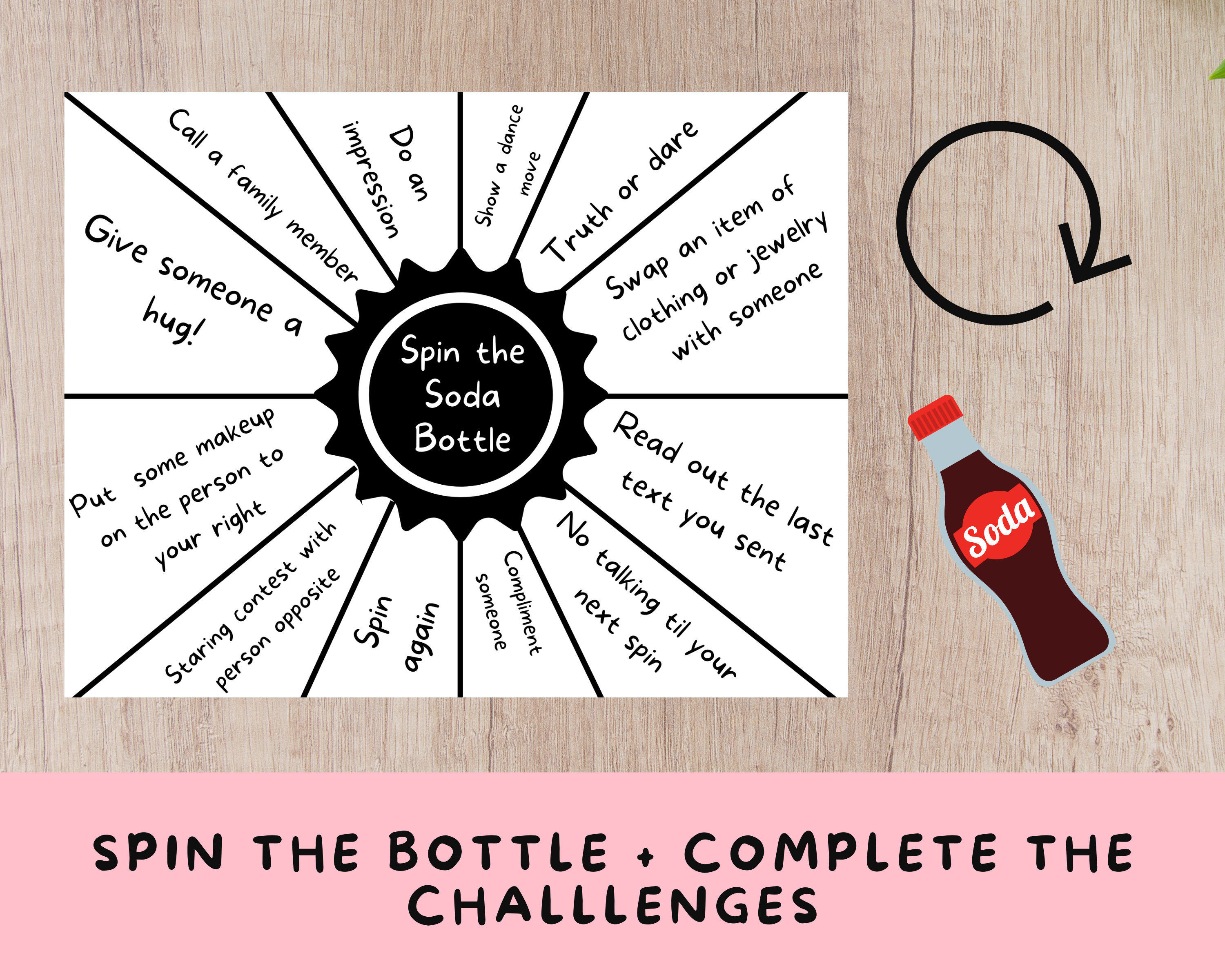 Printable 'spin the Soda Bottle' Game for Tweens and Etsy Australia
