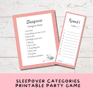 Jogo de categoria para festa do pijama para impressão, jogo de festa do pijama para adolescentes, jogo de festa de aniversário para adolescentes ou pré-adolescentes, atividade para a noite das meninas