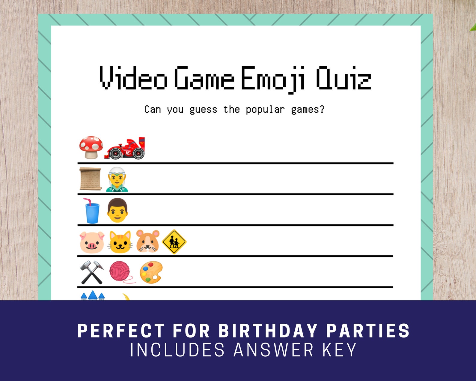 Video Game Emoji Quiz Game printable Gamer Girl Birthday Etsy