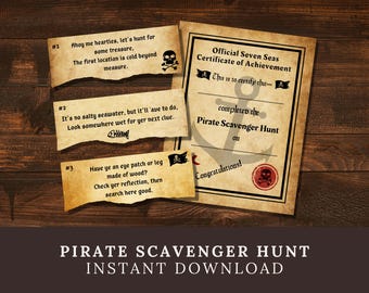 Pistas para la búsqueda del tesoro pirata: Adivinanzas con rimas, juego para fiestas de cumpleaños (imprimible)