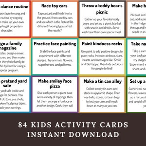 Printable Activity Card Bundle for Kids (84 Cards), Indoor and Outdoor Activities, DIY Activity Jar/Bored Jar, At Home Boredom Busters