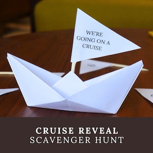 Búsqueda del tesoro imprimible para revelar un crucero, viaje sorpresa, vacaciones, revelación navideña para familia, pareja, cumpleaños, graduación o San Valentín.
