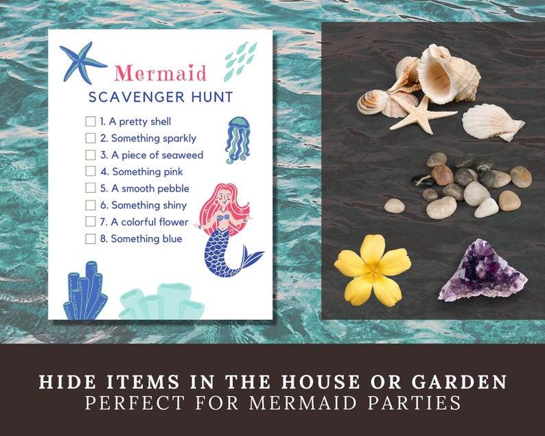 Mermaid Scavenger Hunt Printable, Cute Mermaid Party Game Activity for ...