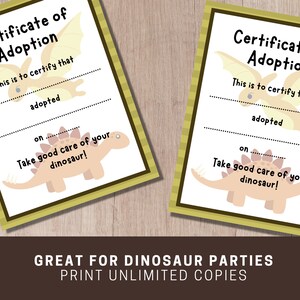 Adopt a Dinosaur Printable Sign and Certificate Dinosaur | Etsy