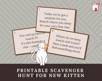 Printable New Kitten Scavenger Hunt, Treasure Hunt Clues Leading to Cat or Kitten, New Kitten Announcement, New Cat Gift Reveal Idea