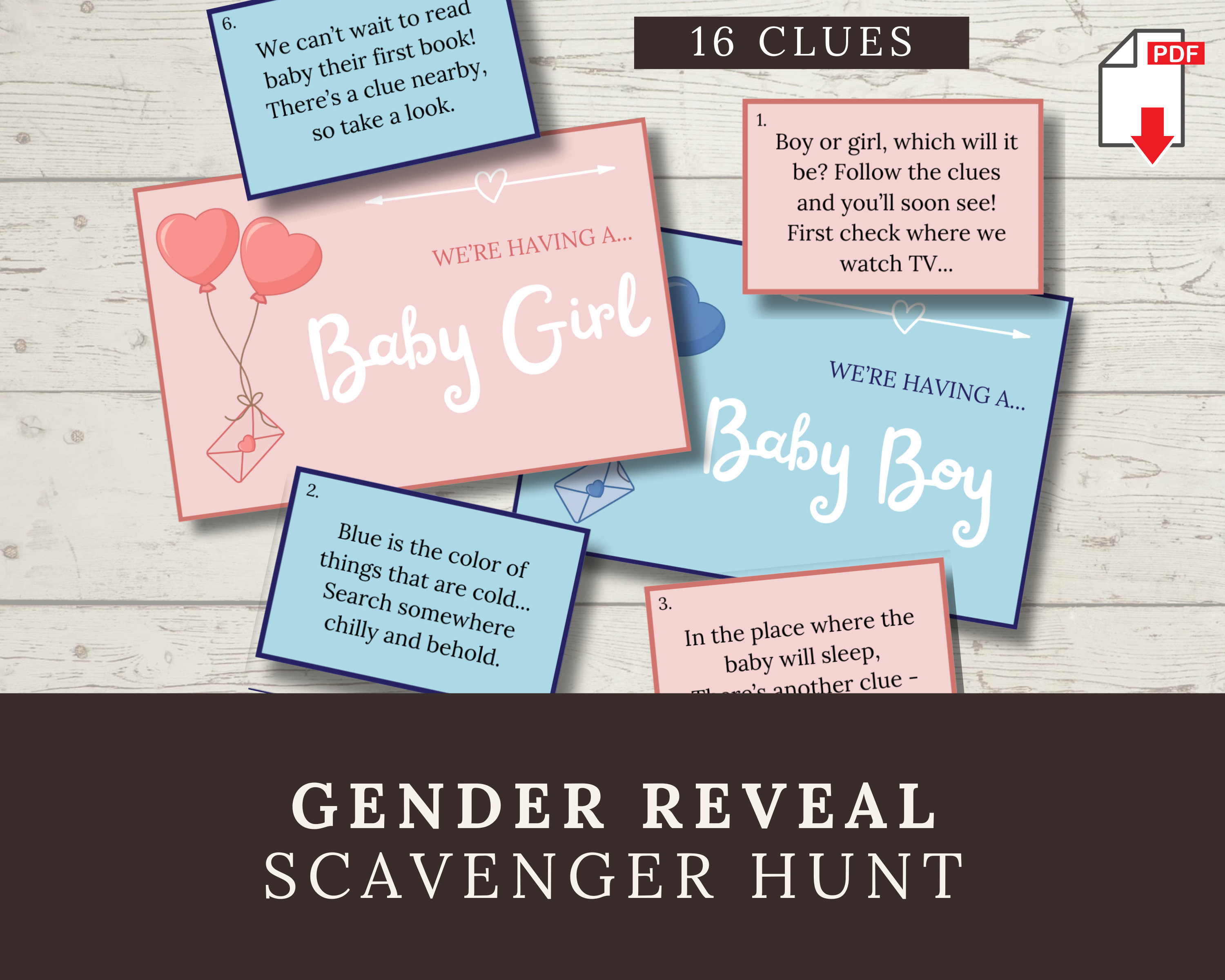 Gender Reveal Scavenger Hunt Clues for Family, Cute Gender Announcement ...