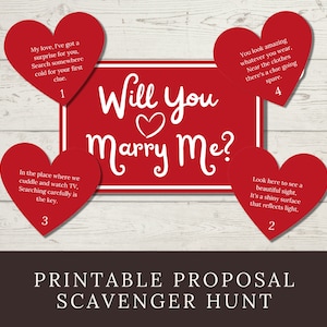 Proposal Scavenger Hunt Clues (Printable), Cute Proposal Idea for Him or Her, Romantic Marriage Proposal Treasure Hunt, Will You Marry Me?