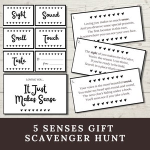 5 Senses Gift Scavenger Hunt: Romantic Printable Cards (PDF)