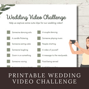 Activité imprimable le jour du mariage pour enfants et adultes, chasse au trésor vidéo de mariage, aidez-nous à capturer l&#39;idée de l&#39;amour, bohème vert minimaliste